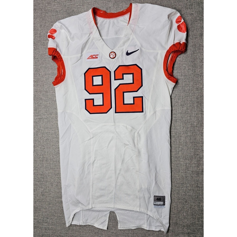 Clemson Tigers Football Jersey Mens 46‎ L White Game Worn Team Issued Nike #92
